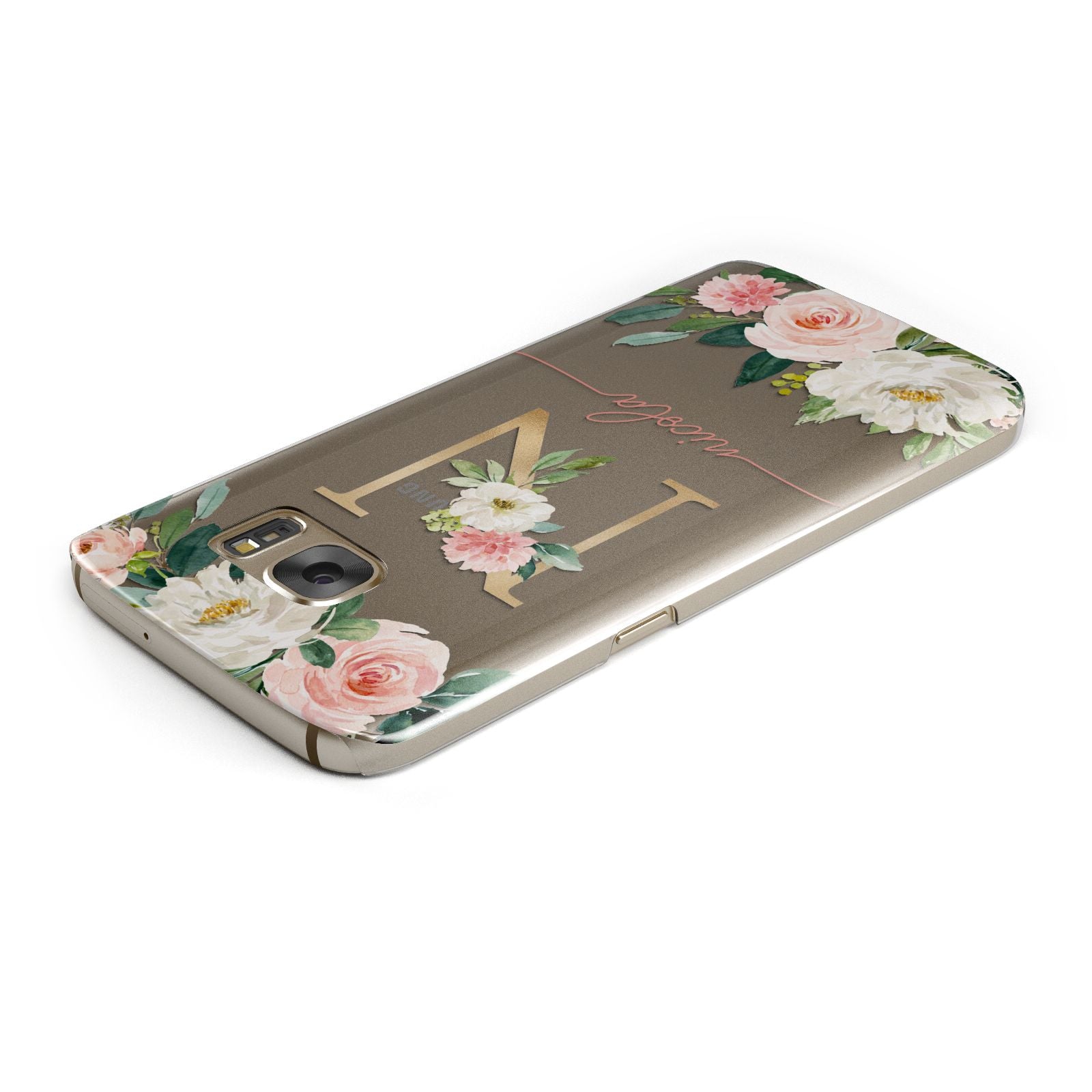 Personalised Blush Floral Monogram Samsung Galaxy Case Top Cutout