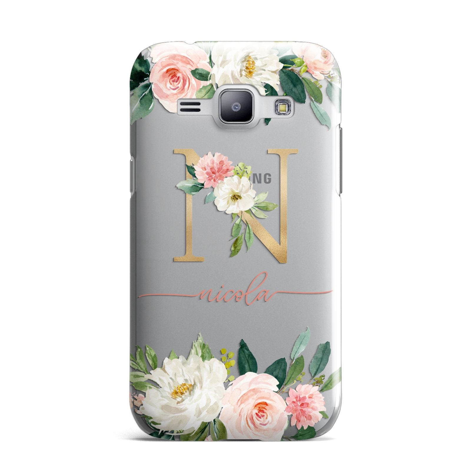 Personalised Blush Floral Monogram Samsung Galaxy J1 2015 Case