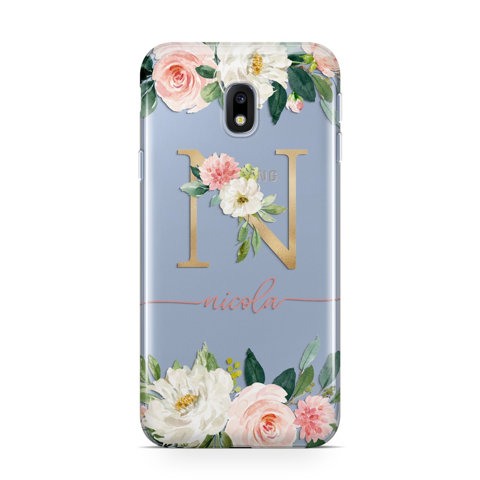 Personalised Blush Floral Monogram Samsung Galaxy J3 2017 Case