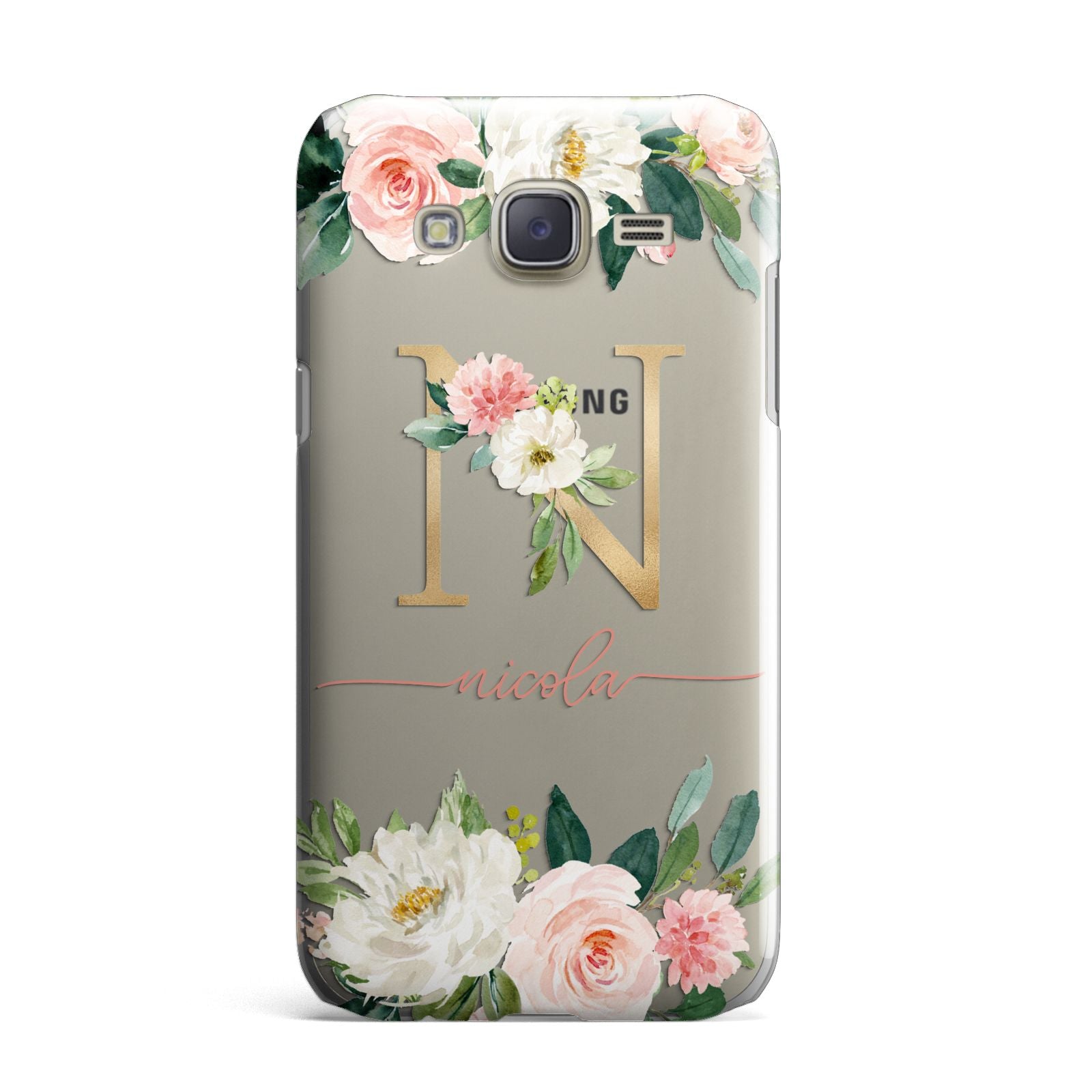 Personalised Blush Floral Monogram Samsung Galaxy J7 Case