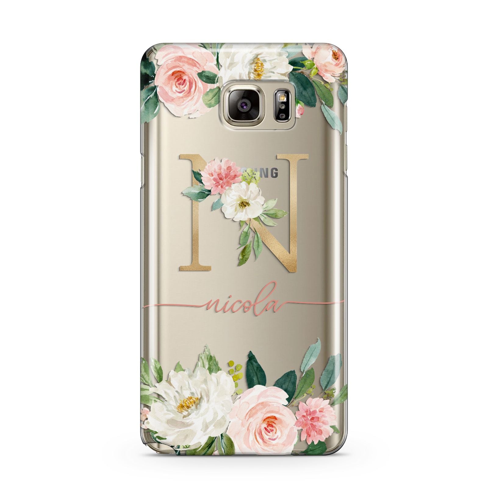 Personalised Blush Floral Monogram Samsung Galaxy Note 5 Case