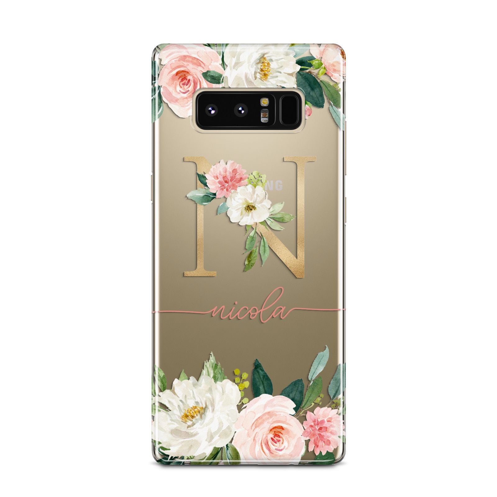 Personalised Blush Floral Monogram Samsung Galaxy Note 8 Case