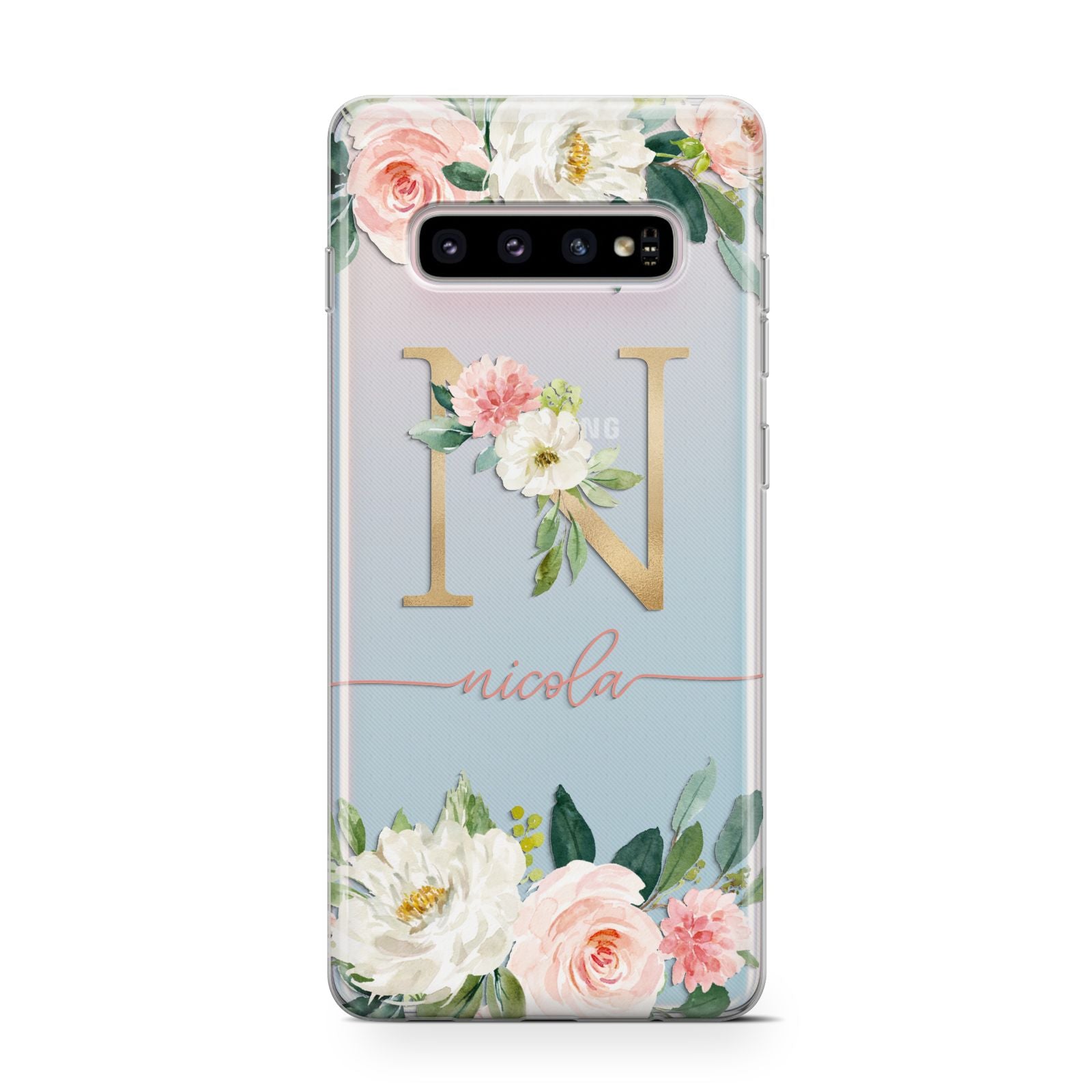 Personalised Blush Floral Monogram Samsung Galaxy S10 Case