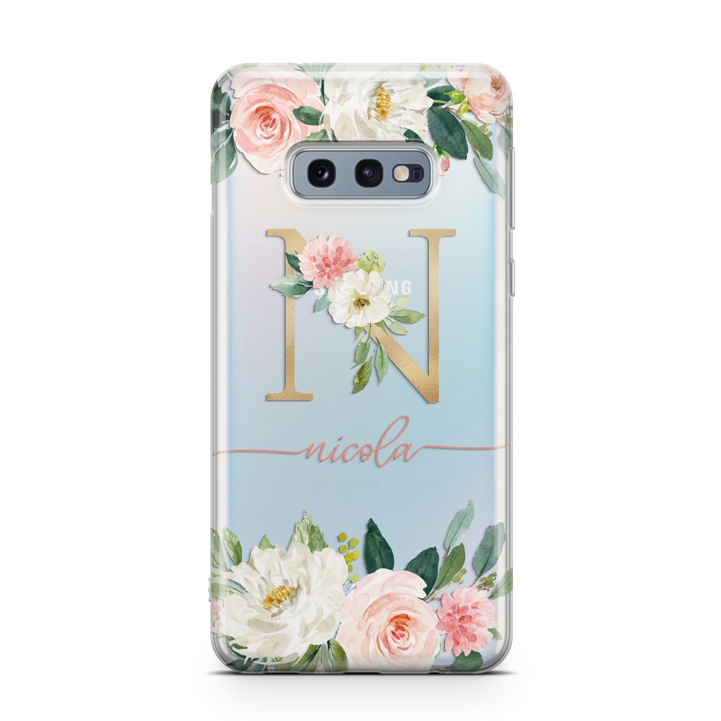 Personalised Blush Floral Monogram Samsung Galaxy S10E Case
