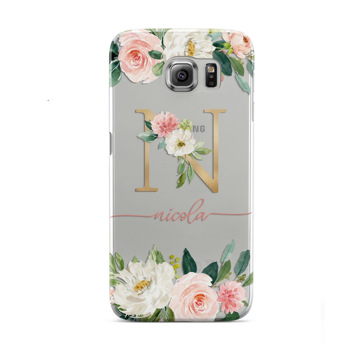 Personalised Blush Floral Monogram Samsung Galaxy S6 Case