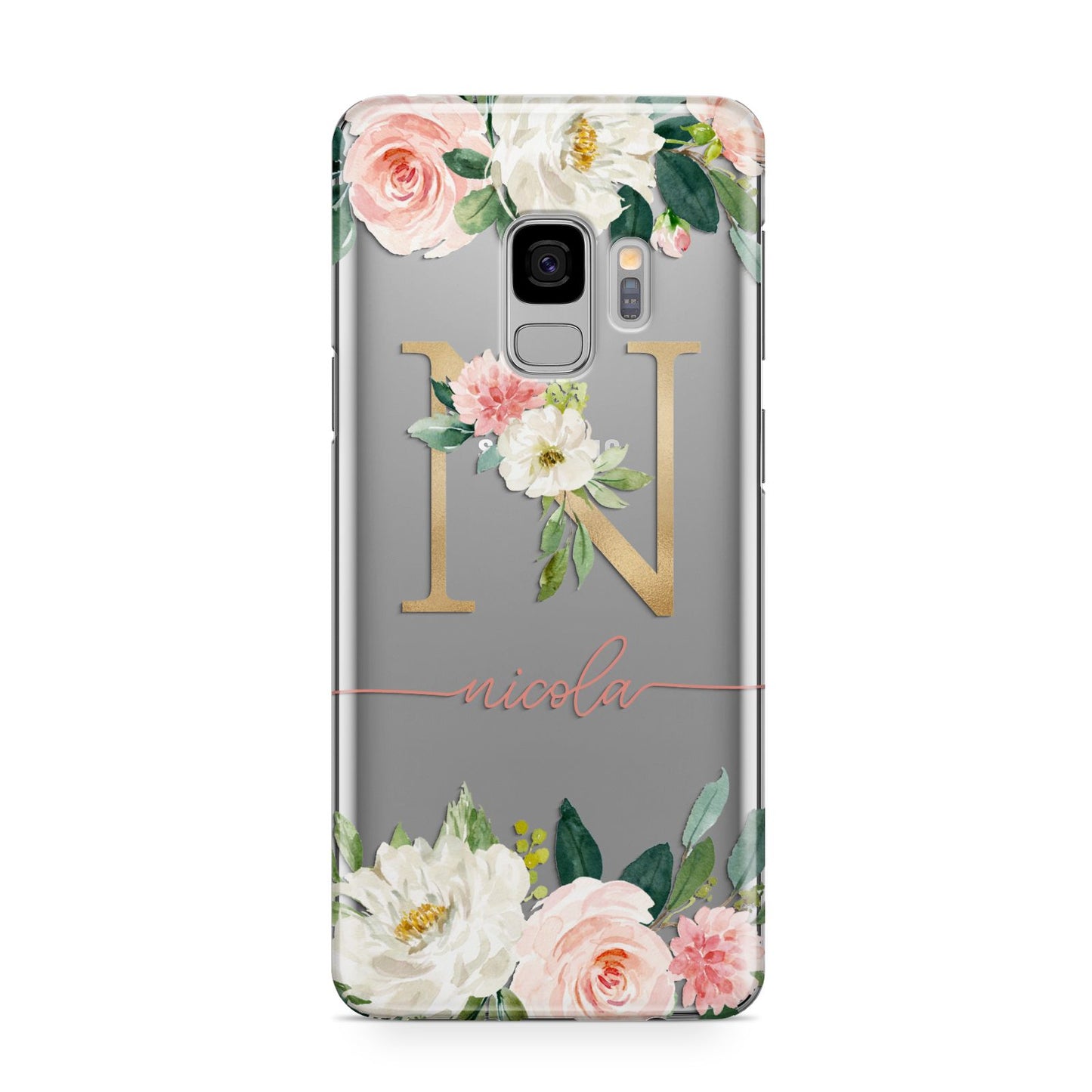 Personalised Blush Floral Monogram Samsung Galaxy S9 Case