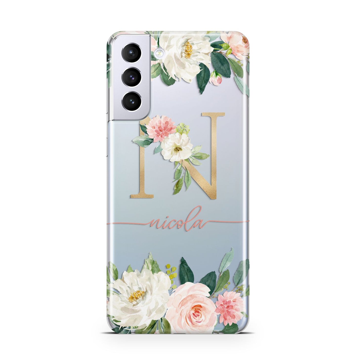 Personalised Blush Floral Monogram Samsung S21 Plus Phone Case
