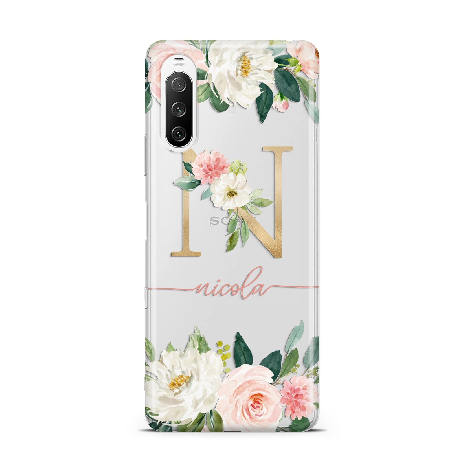 Personalised Blush Floral Monogram Sony Xperia 10 III Case