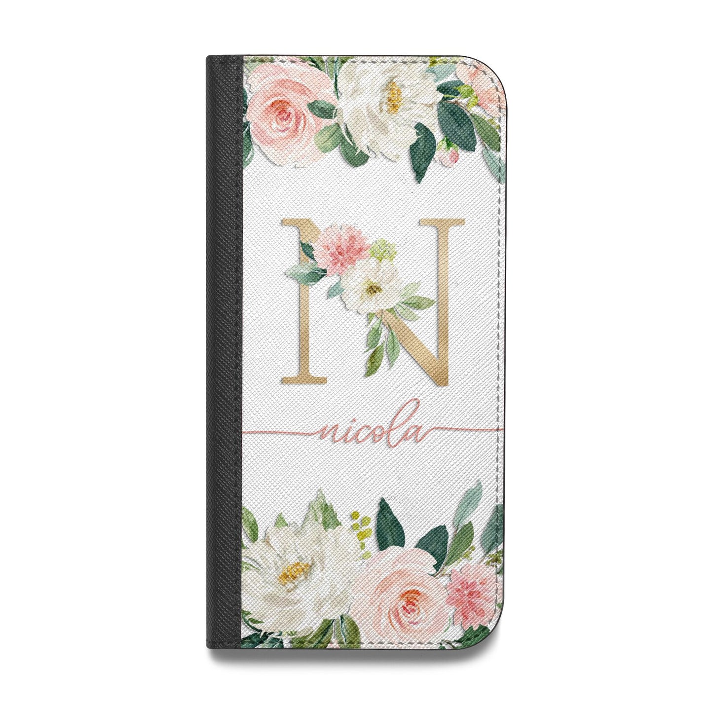 Personalised Blush Floral Monogram Vegan Leather Flip Samsung Case