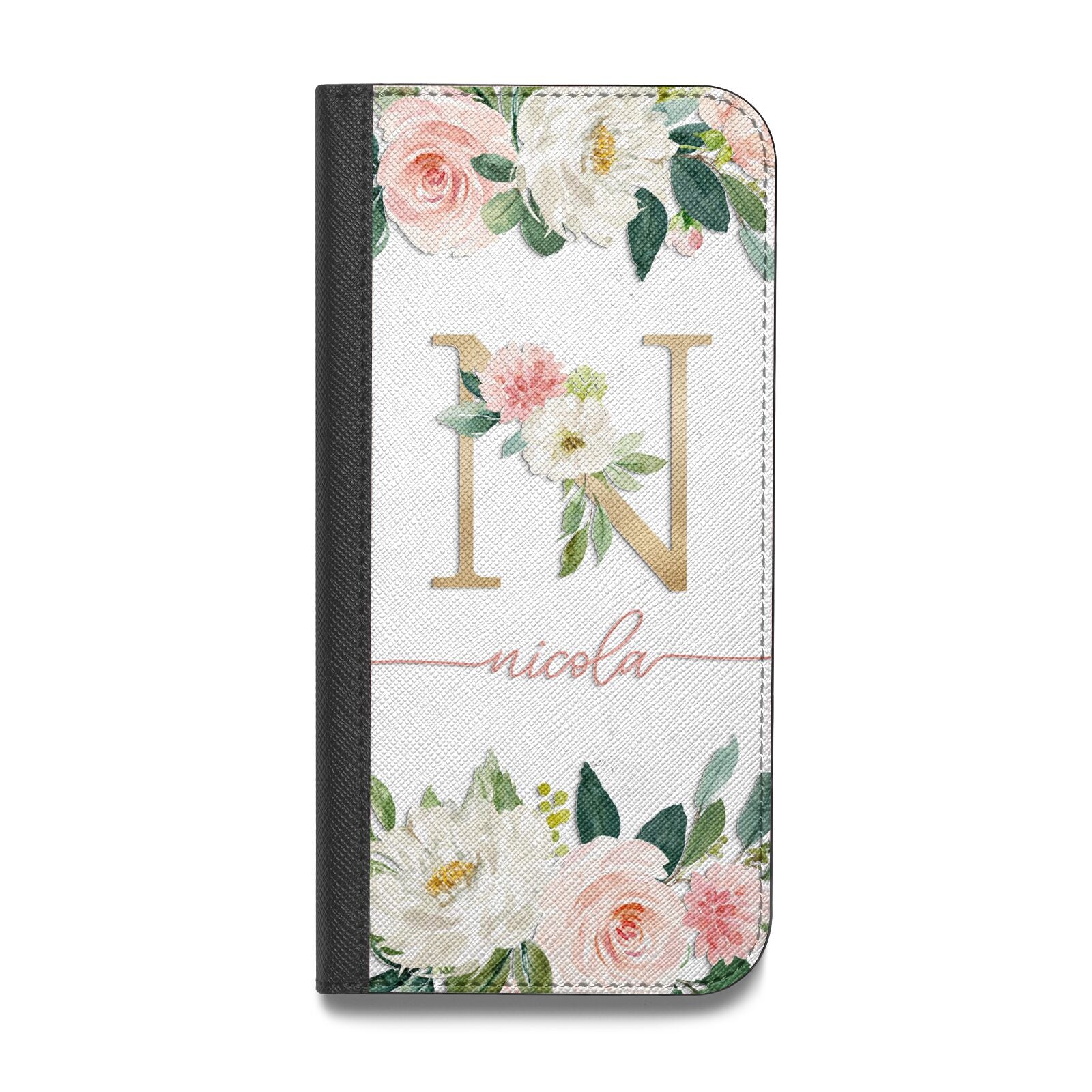 Personalised Blush Floral Monogram Vegan Leather Flip Samsung Case