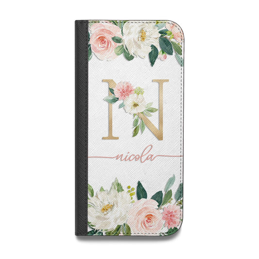Personalised Blush Floral Monogram Vegan Leather Flip Samsung Case