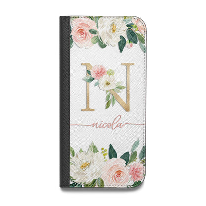 Personalised Blush Floral Monogram Vegan Leather Flip iPhone Case