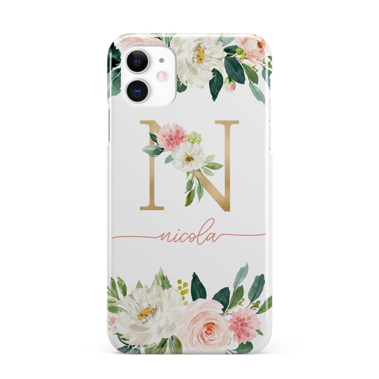 Personalised Blush Floral Monogram iPhone 11 3D Snap Case