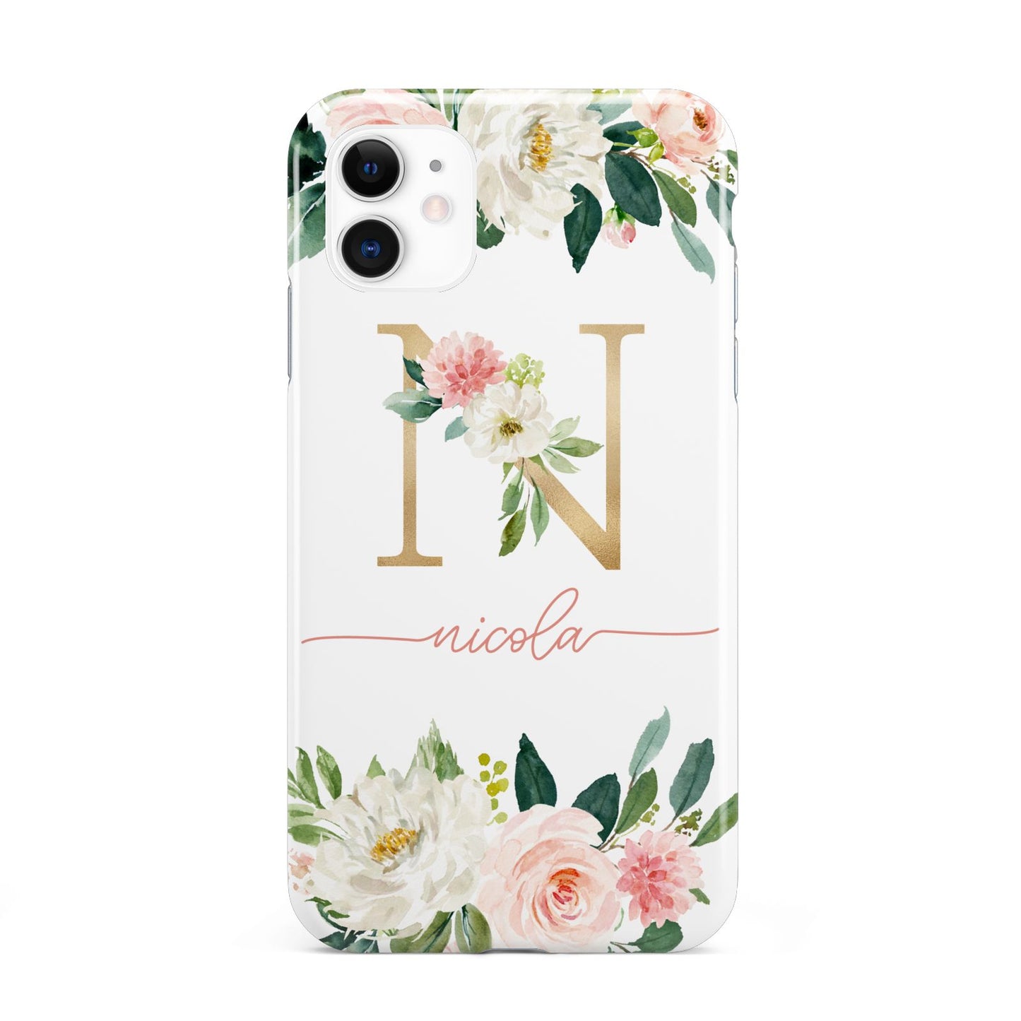 Personalised Blush Floral Monogram iPhone 11 3D Tough Case