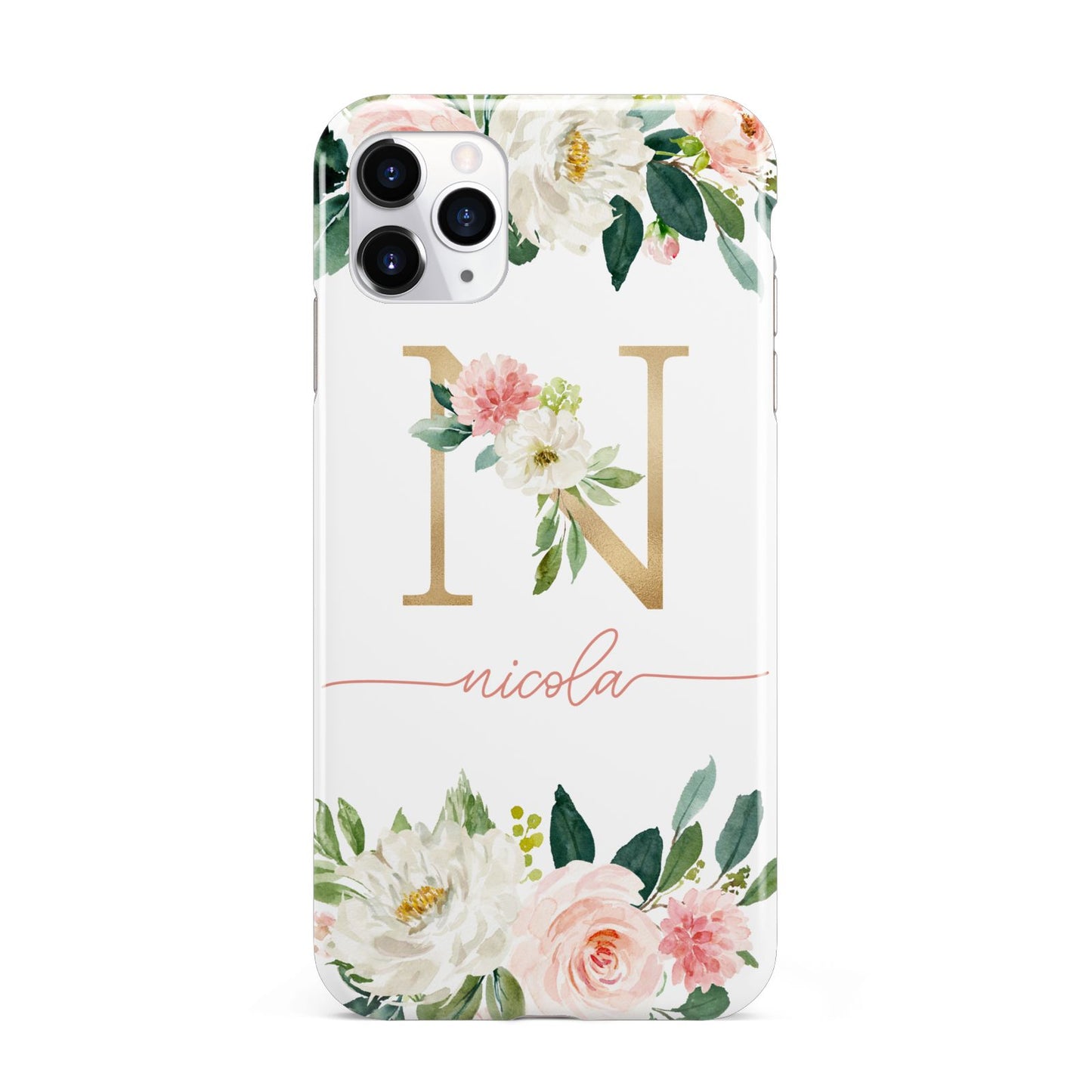 Personalised Blush Floral Monogram iPhone 11 Pro Max 3D Tough Case