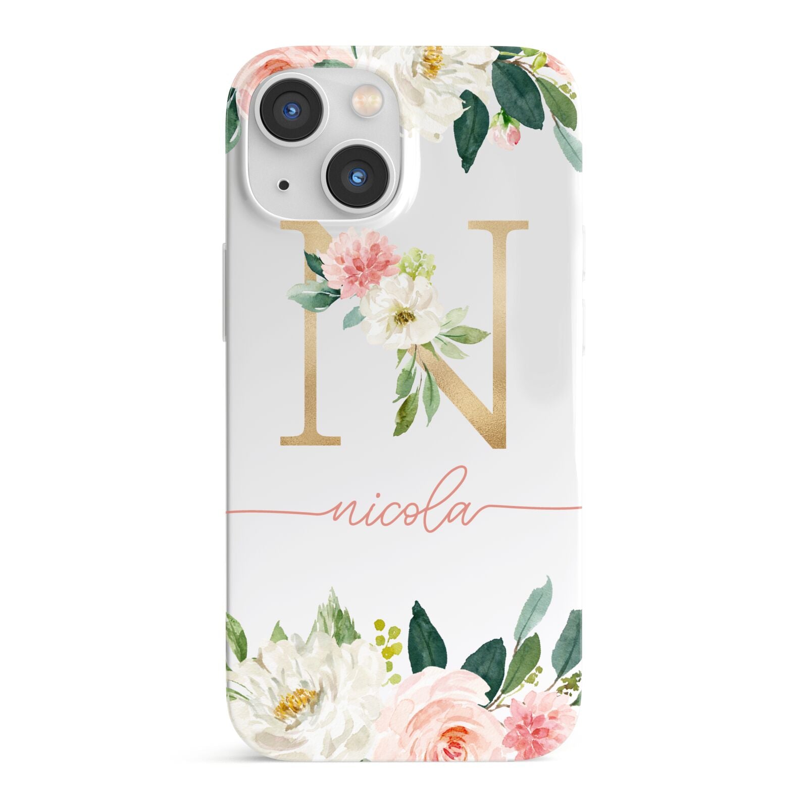 Personalised Blush Floral Monogram iPhone 13 Mini Full Wrap 3D Snap Case