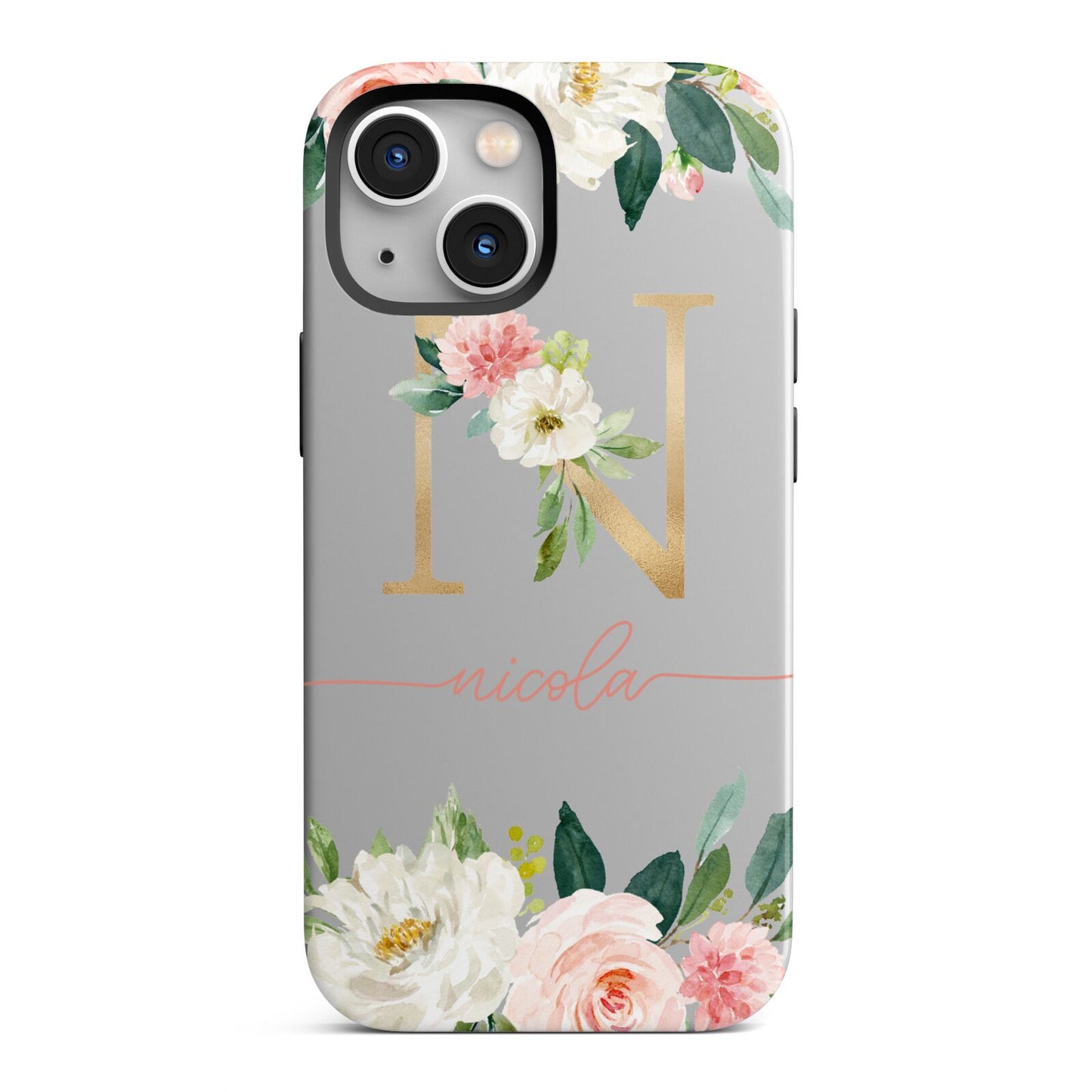 Personalised Blush Floral Monogram iPhone 13 Mini Full Wrap 3D Tough Case