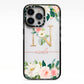 Personalised Blush Floral Monogram iPhone 13 Pro Black Impact Case on Silver phone