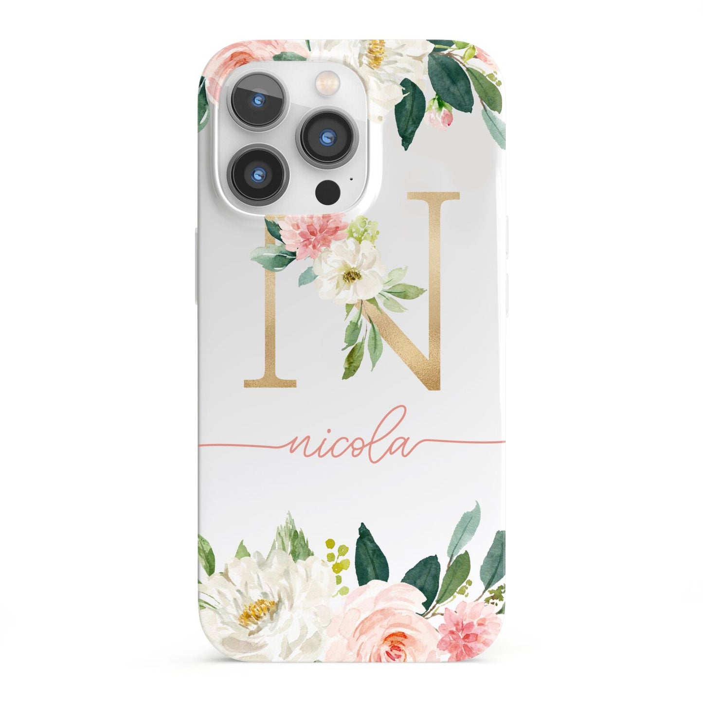 Personalised Blush Floral Monogram iPhone 13 Pro Full Wrap 3D Snap Case