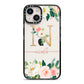 Personalised Blush Floral Monogram iPhone 14 Black Impact Case on Silver phone