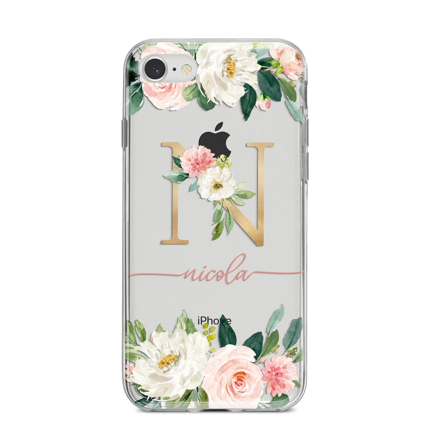 Personalised Blush Floral Monogram iPhone 8 Bumper Case on Silver iPhone