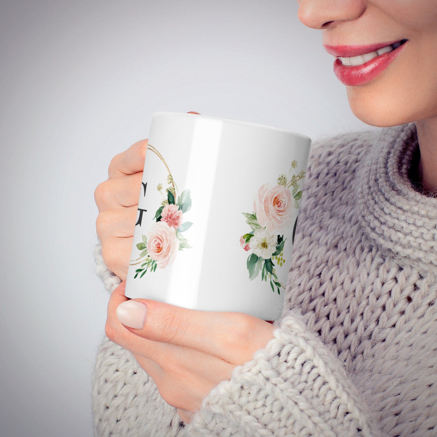 Personalised Blush Floral Wreath 10oz Mug Alternative Image 6