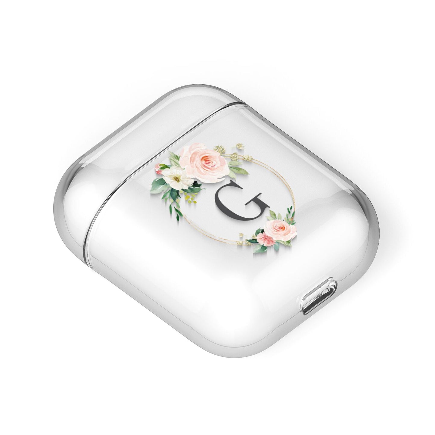 Personalised Blush Floral Wreath AirPods Case Laid Flat