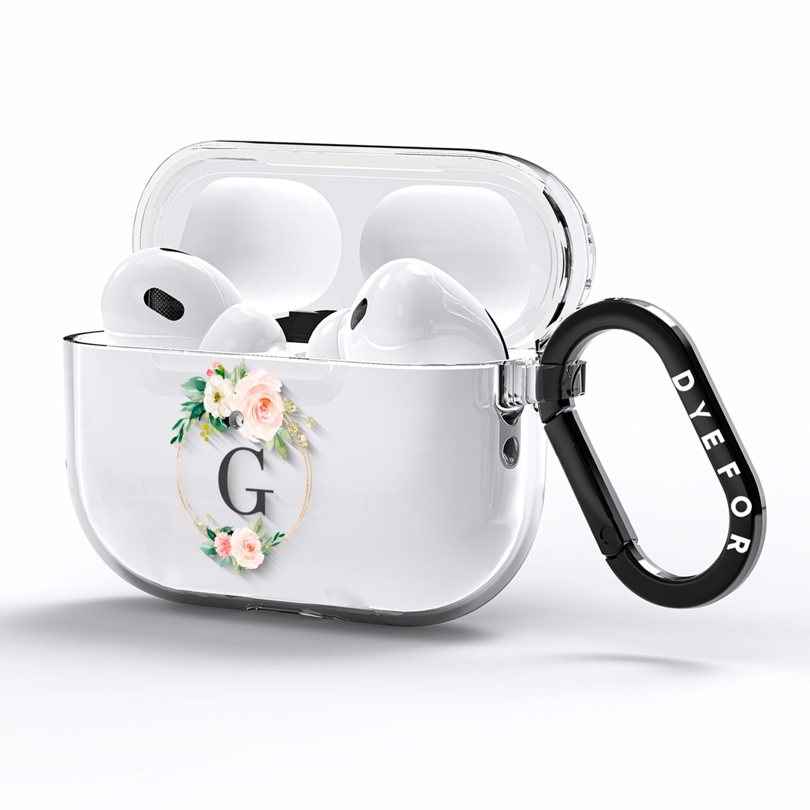 Personalised Blush Floral Wreath AirPods Pro Clear Case Side Image