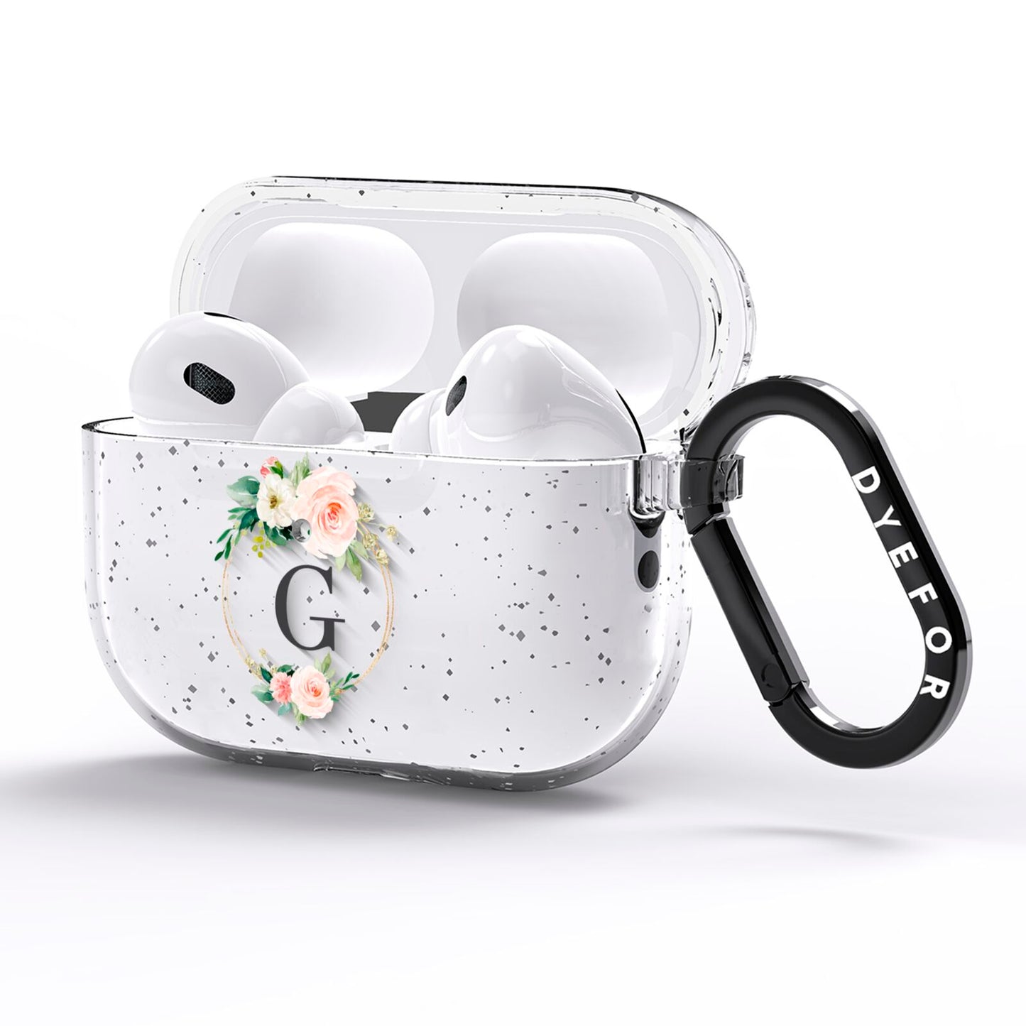 Personalised Blush Floral Wreath AirPods Pro Glitter Case Side Image