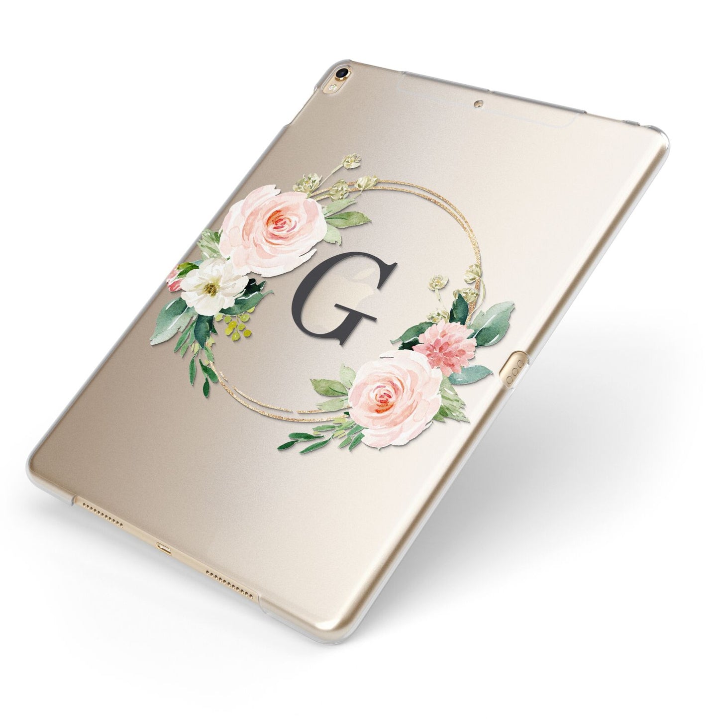 Personalised Blush Floral Wreath Apple iPad Case on Gold iPad Side View