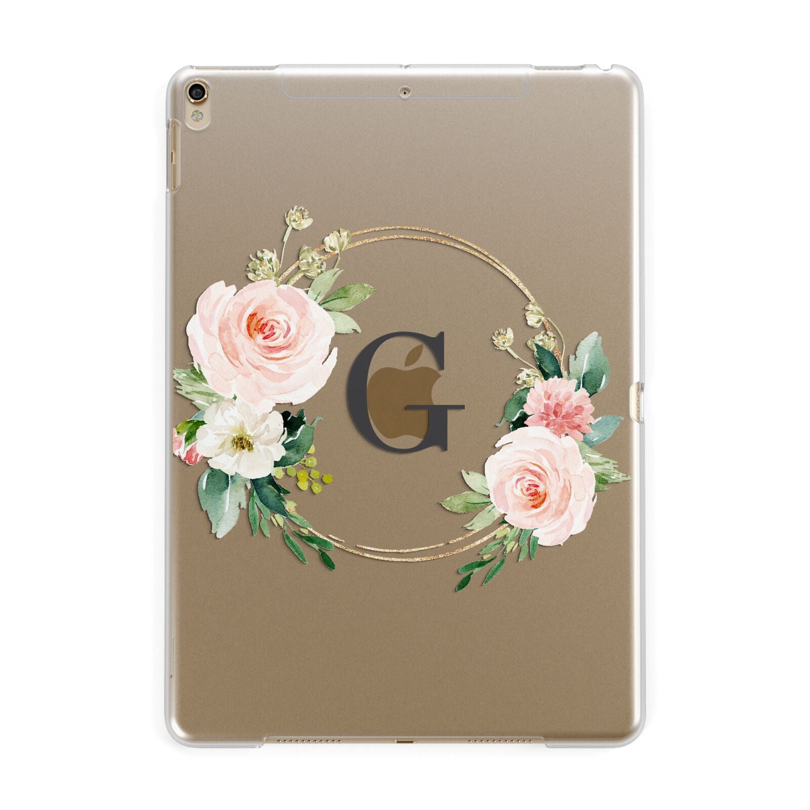 Personalised Blush Floral Wreath Apple iPad Gold Case