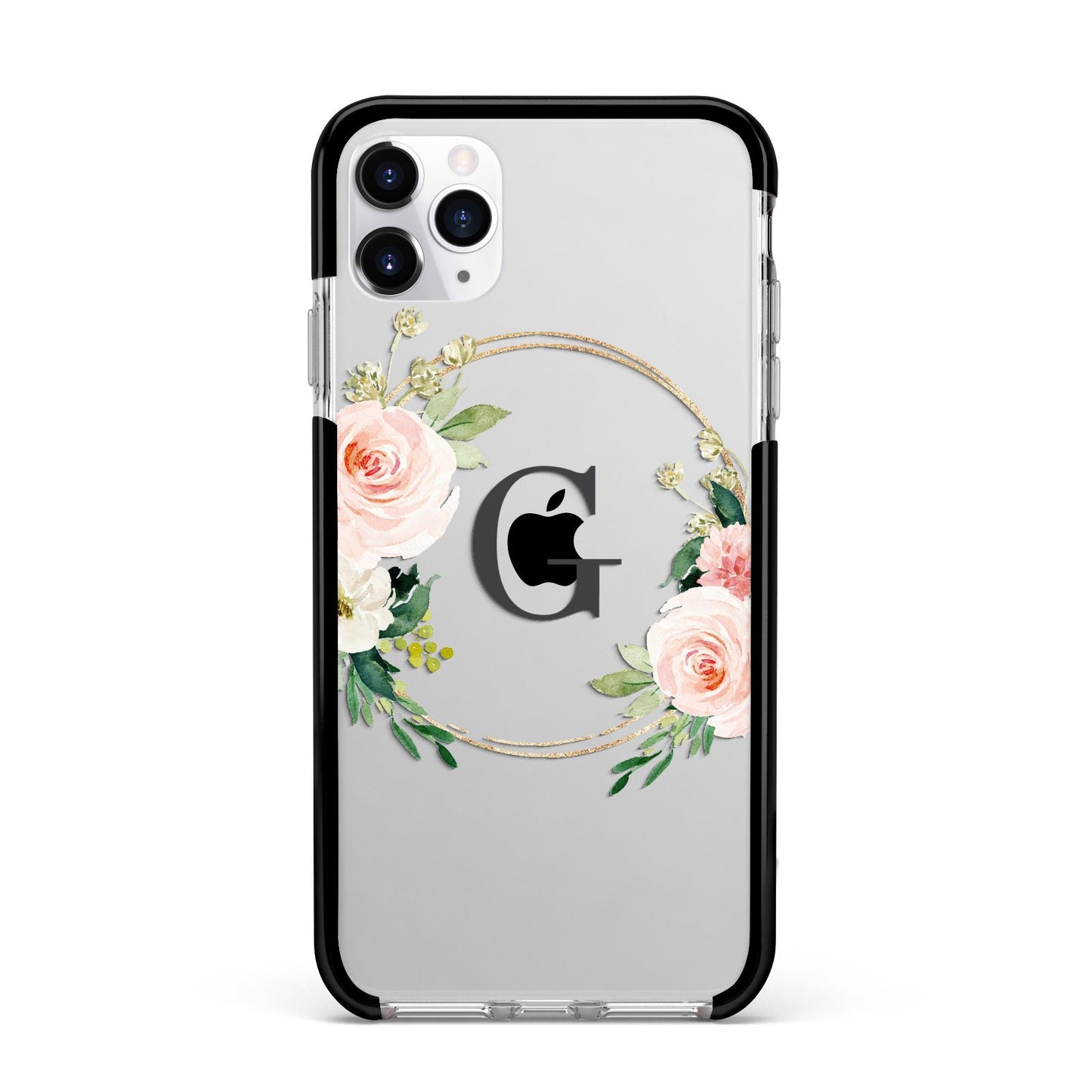 Personalised Blush Floral Wreath Apple iPhone 11 Pro Max in Silver with Black Impact Case