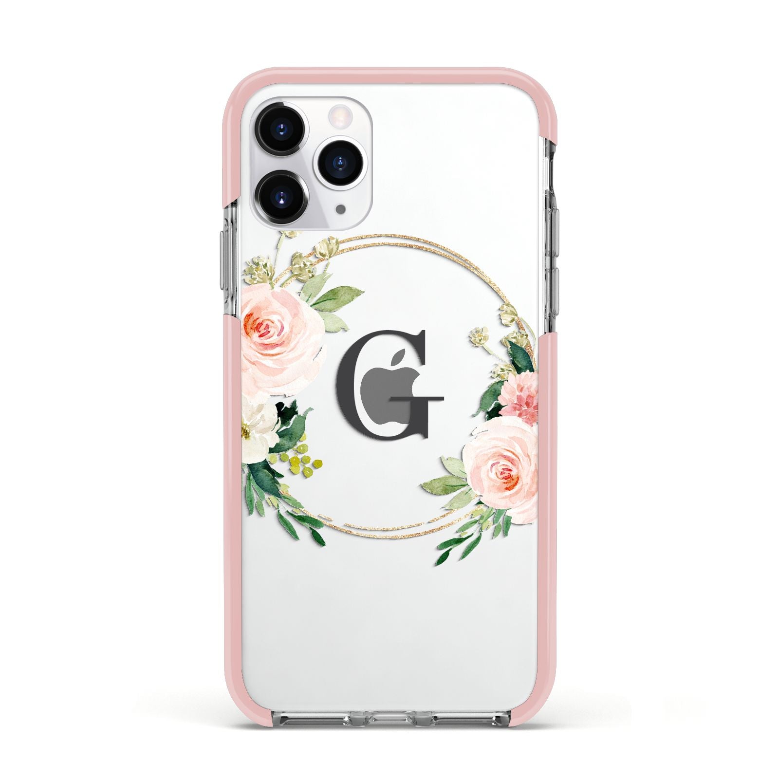 Personalised Blush Floral Wreath Apple iPhone 11 Pro in Silver with Pink Impact Case