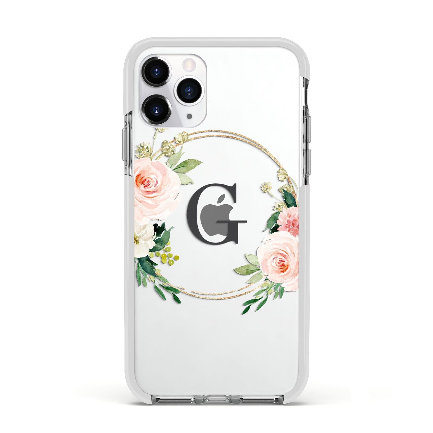 Personalised Blush Floral Wreath Apple iPhone 11 Pro in Silver with White Impact Case