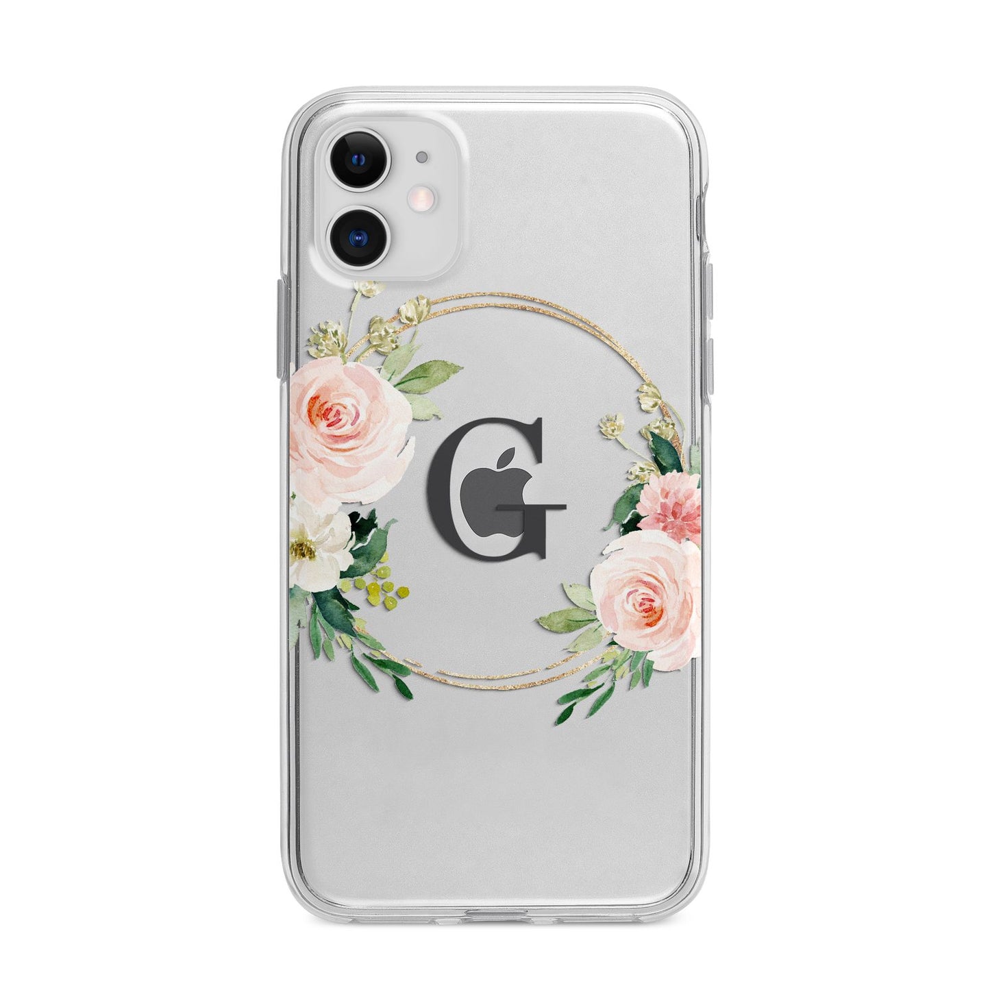 Personalised Blush Floral Wreath Apple iPhone 11 in White with Bumper Case