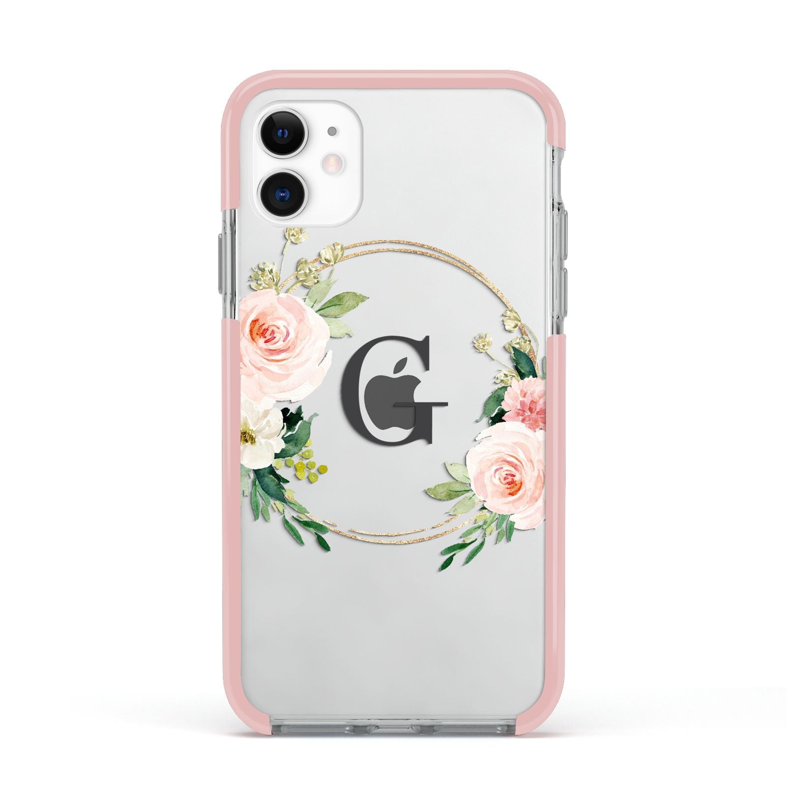 Personalised Blush Floral Wreath Apple iPhone 11 in White with Pink Impact Case