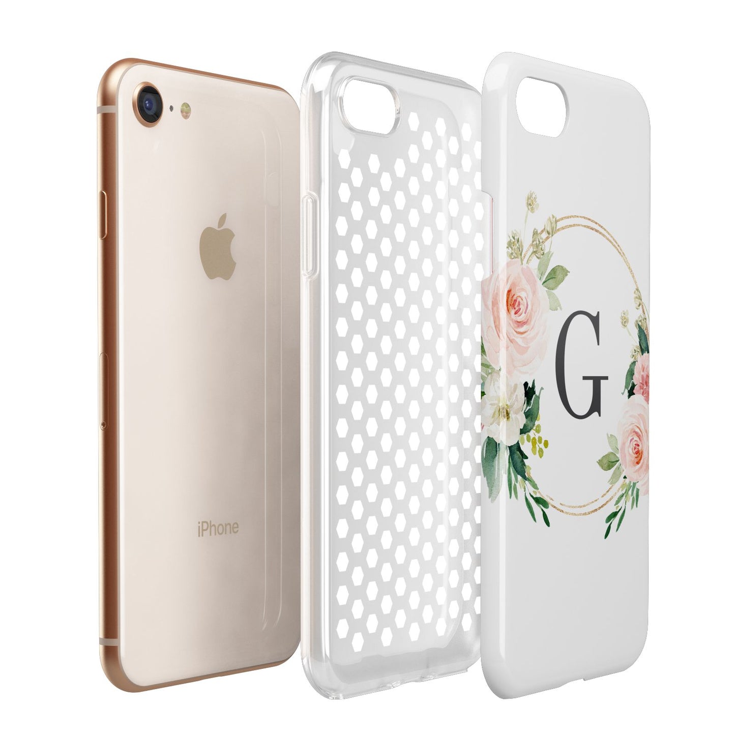 Personalised Blush Floral Wreath Apple iPhone 7 8 3D Tough Case Expanded View
