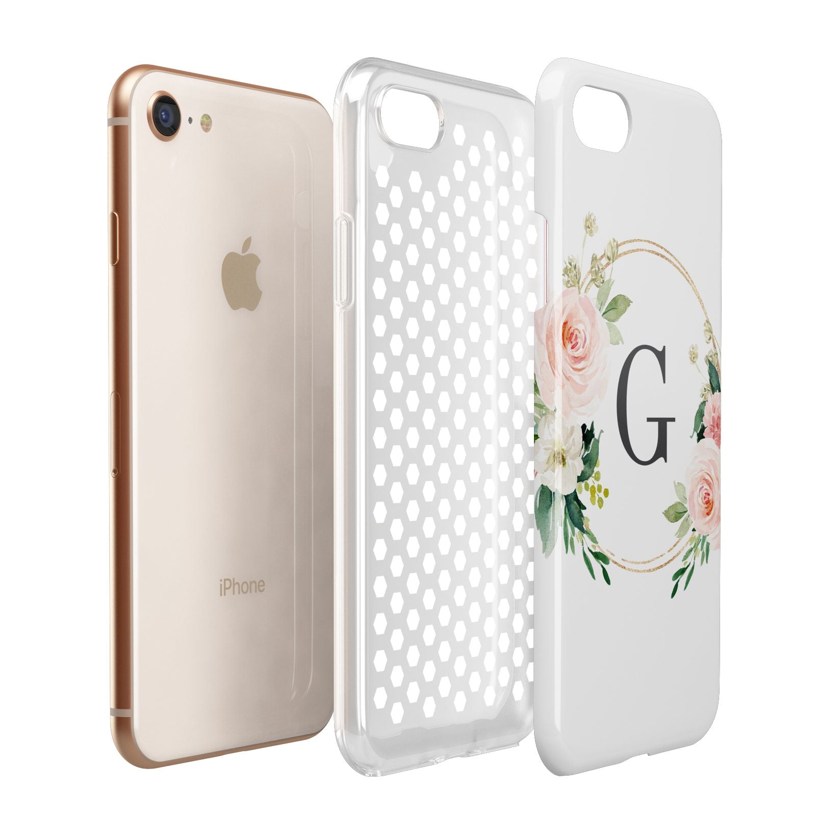 Personalised Blush Floral Wreath Apple iPhone 7 8 3D Tough Case Expanded View