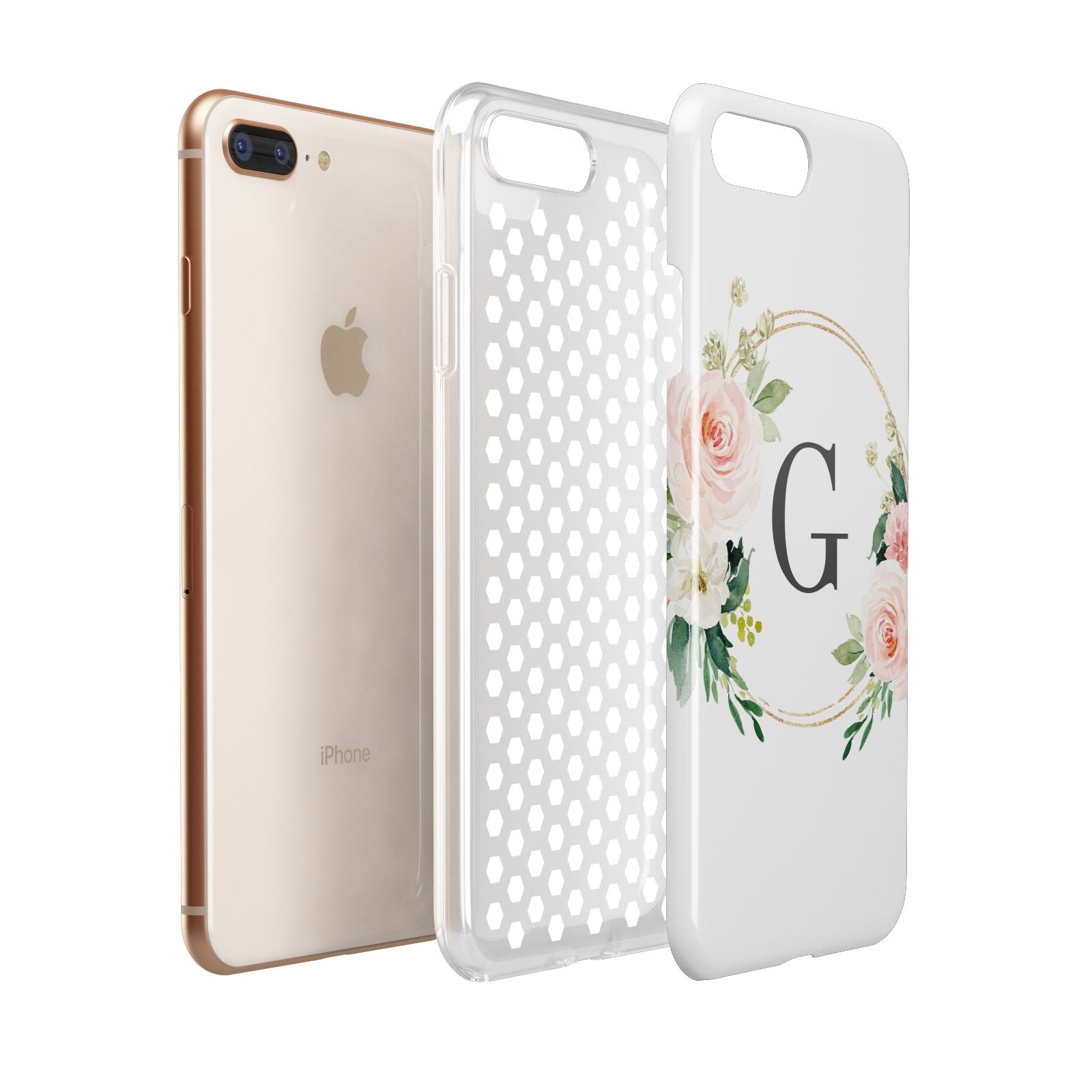 Personalised Blush Floral Wreath Apple iPhone 7 8 Plus 3D Tough Case Expanded View