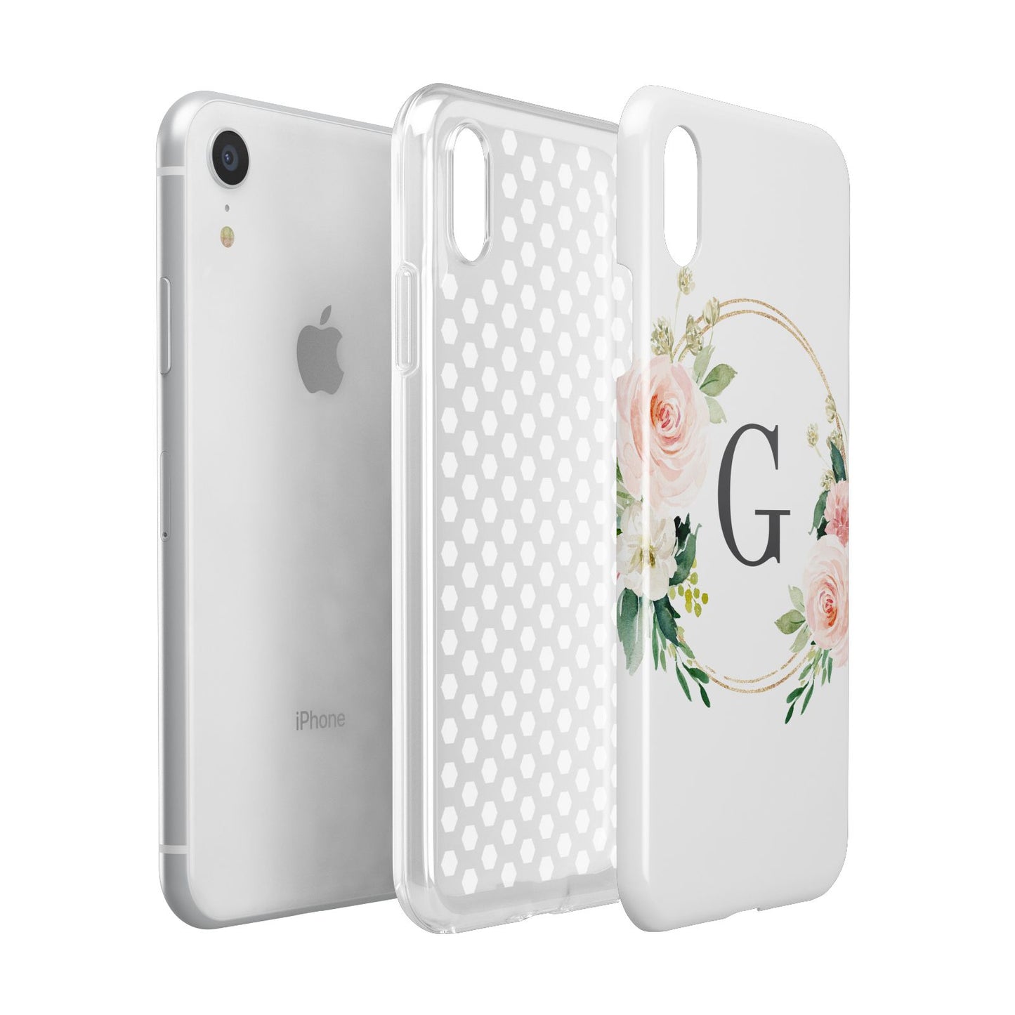 Personalised Blush Floral Wreath Apple iPhone XR White 3D Tough Case Expanded view