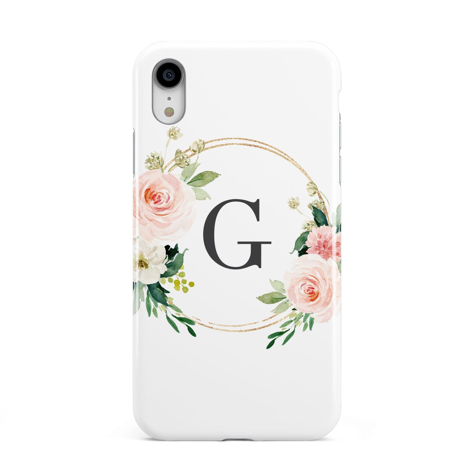 Personalised Blush Floral Wreath Apple iPhone XR White 3D Tough Case