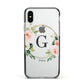 Personalised Blush Floral Wreath Apple iPhone Xs Impact Case Black Edge on Silver Phone