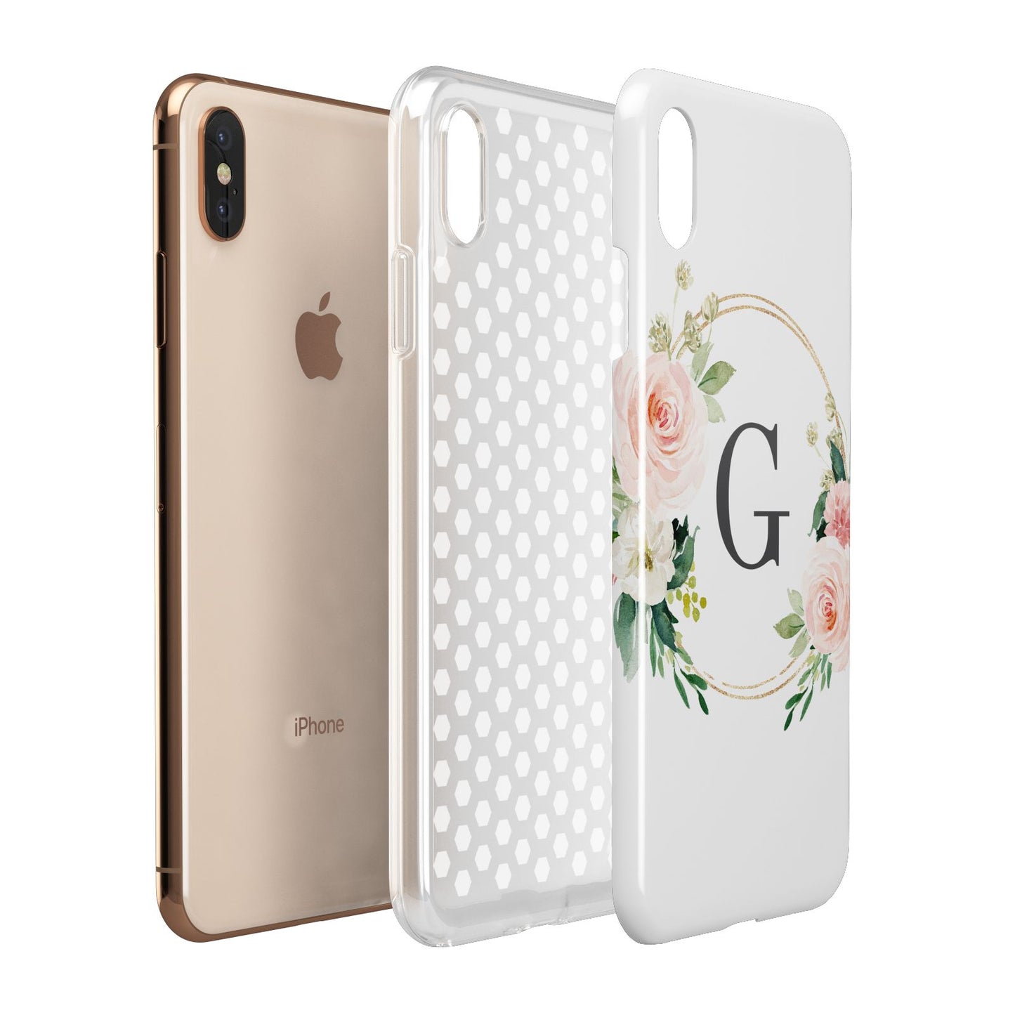Personalised Blush Floral Wreath Apple iPhone Xs Max 3D Tough Case Expanded View