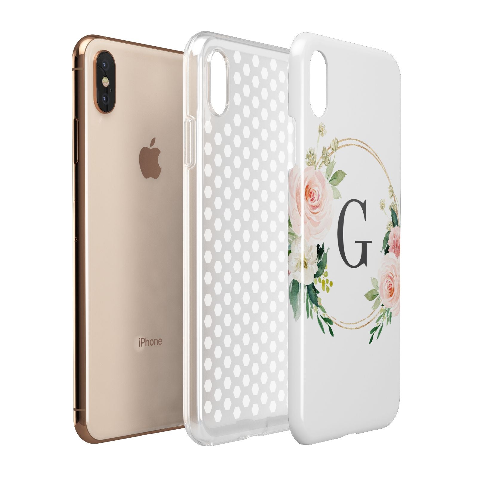 Personalised Blush Floral Wreath Apple iPhone Xs Max 3D Tough Case Expanded View