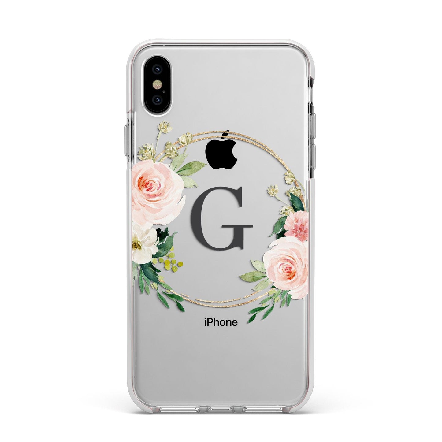 Personalised Blush Floral Wreath Apple iPhone Xs Max Impact Case White Edge on Silver Phone