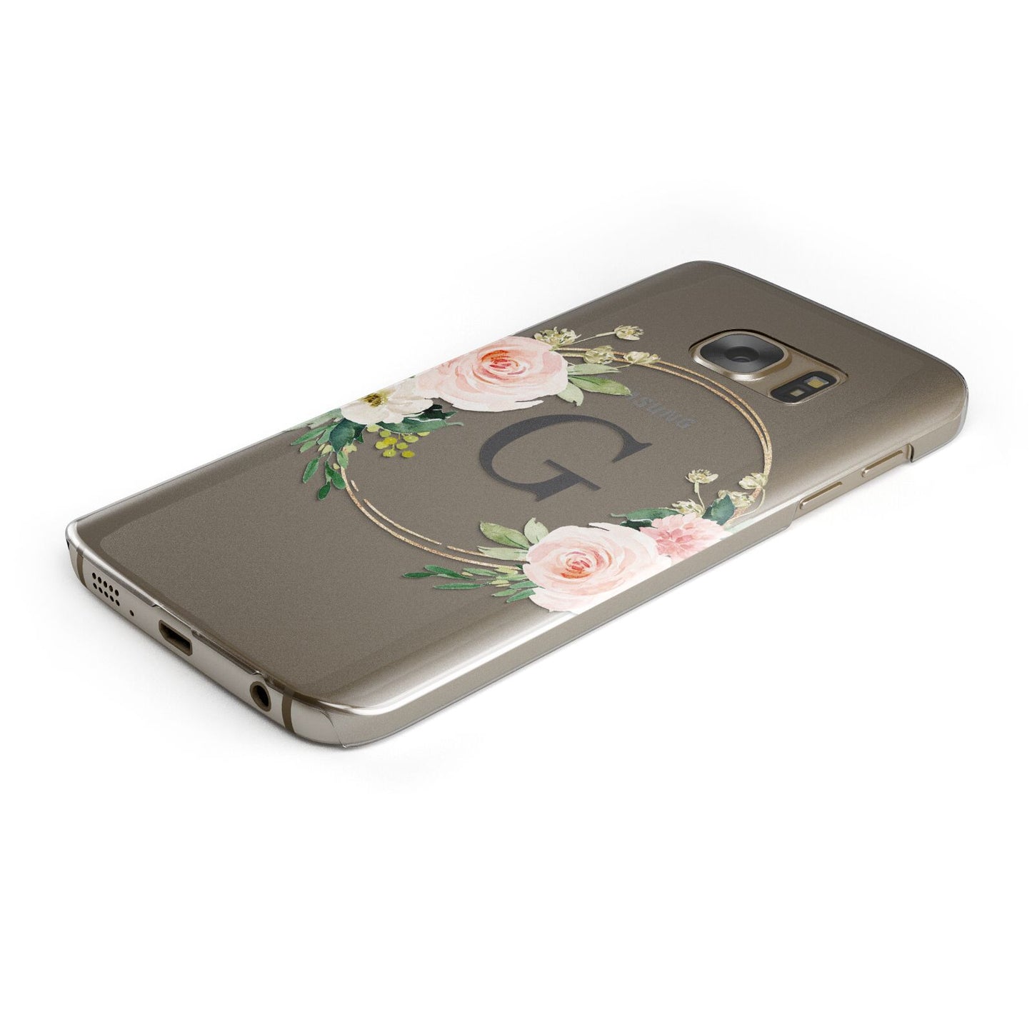 Personalised Blush Floral Wreath Protective Samsung Galaxy Case Angled Image
