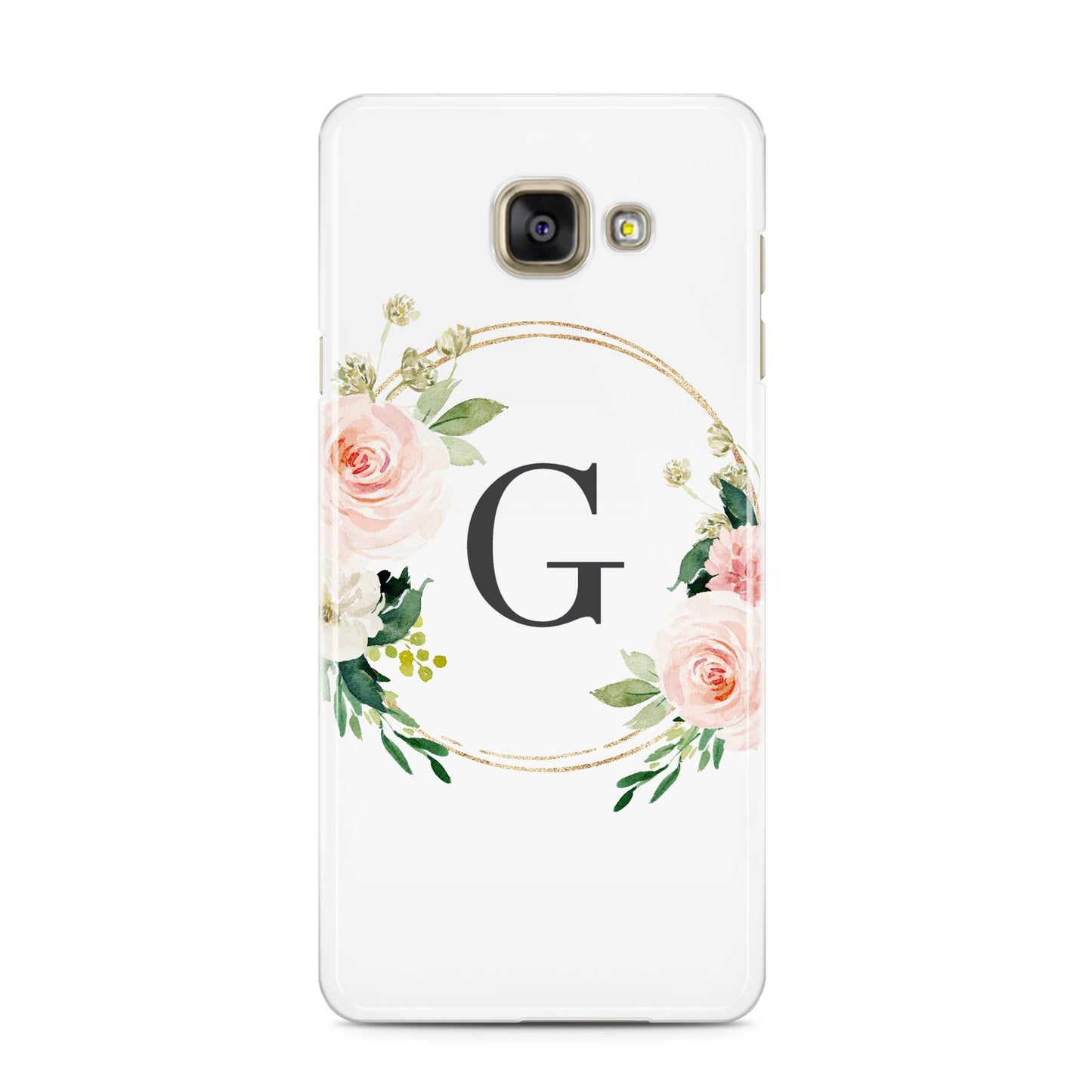 Personalised Blush Floral Wreath Samsung Galaxy A3 2016 Case on gold phone