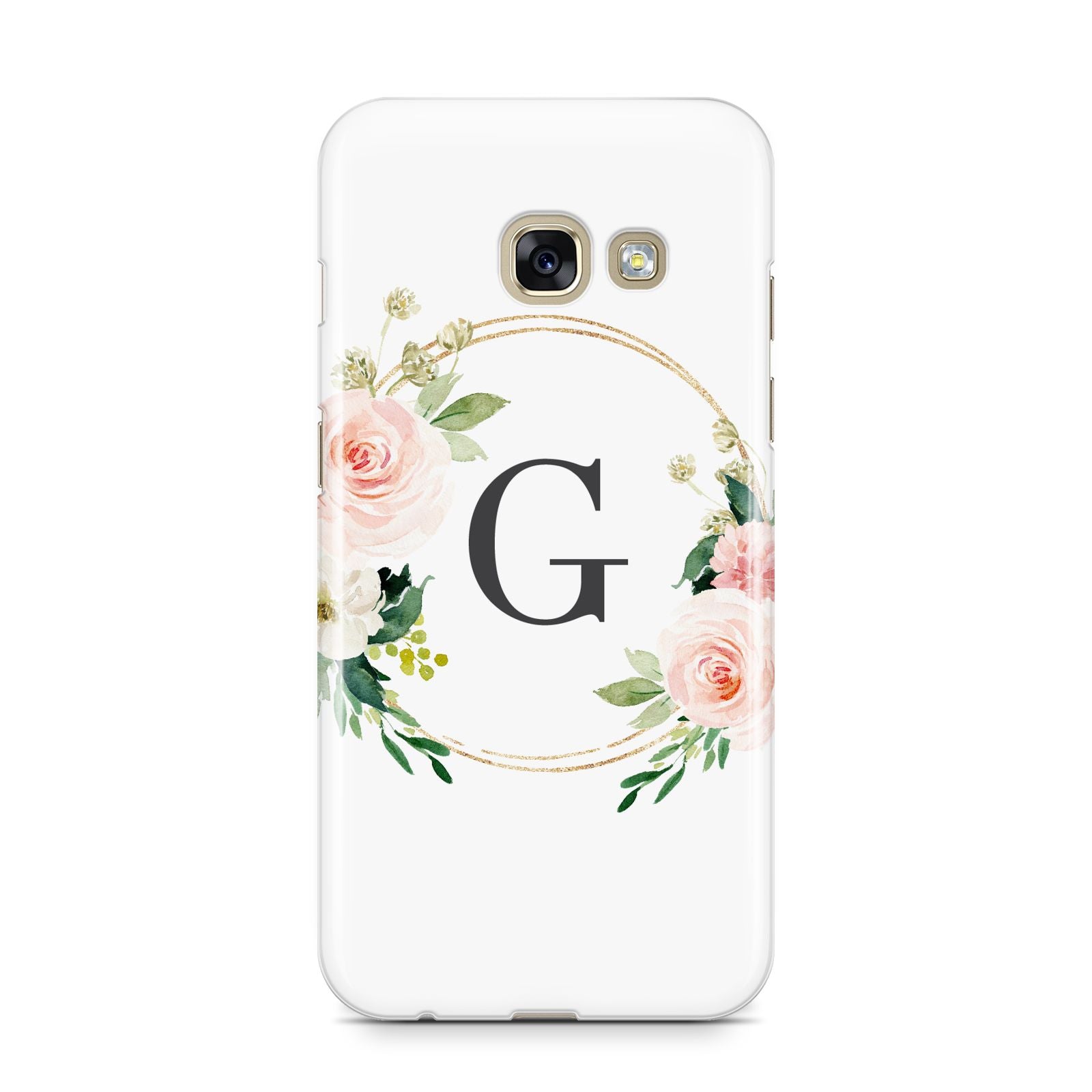 Personalised Blush Floral Wreath Samsung Galaxy A3 2017 Case on gold phone