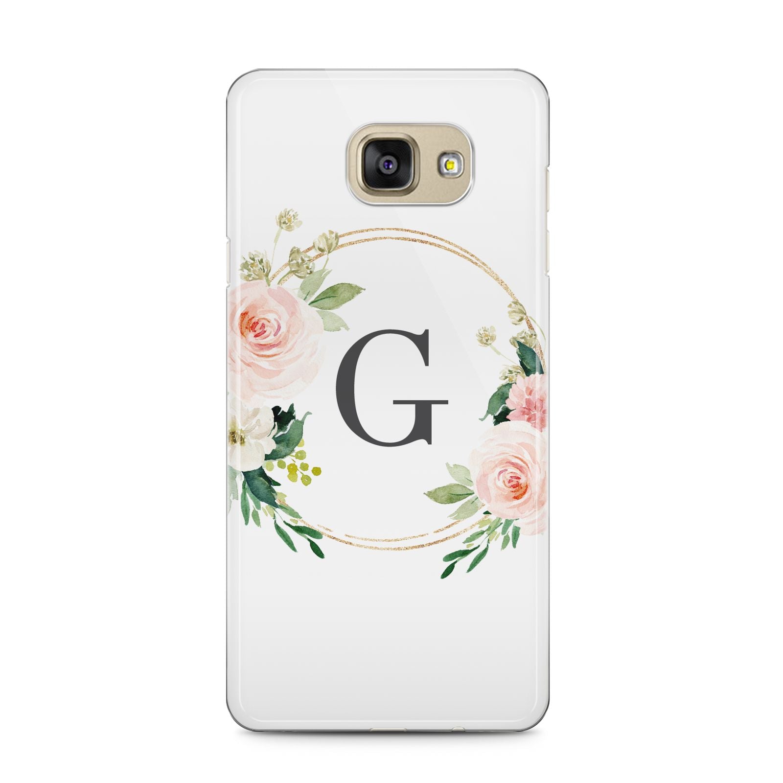 Personalised Blush Floral Wreath Samsung Galaxy A5 2016 Case on gold phone
