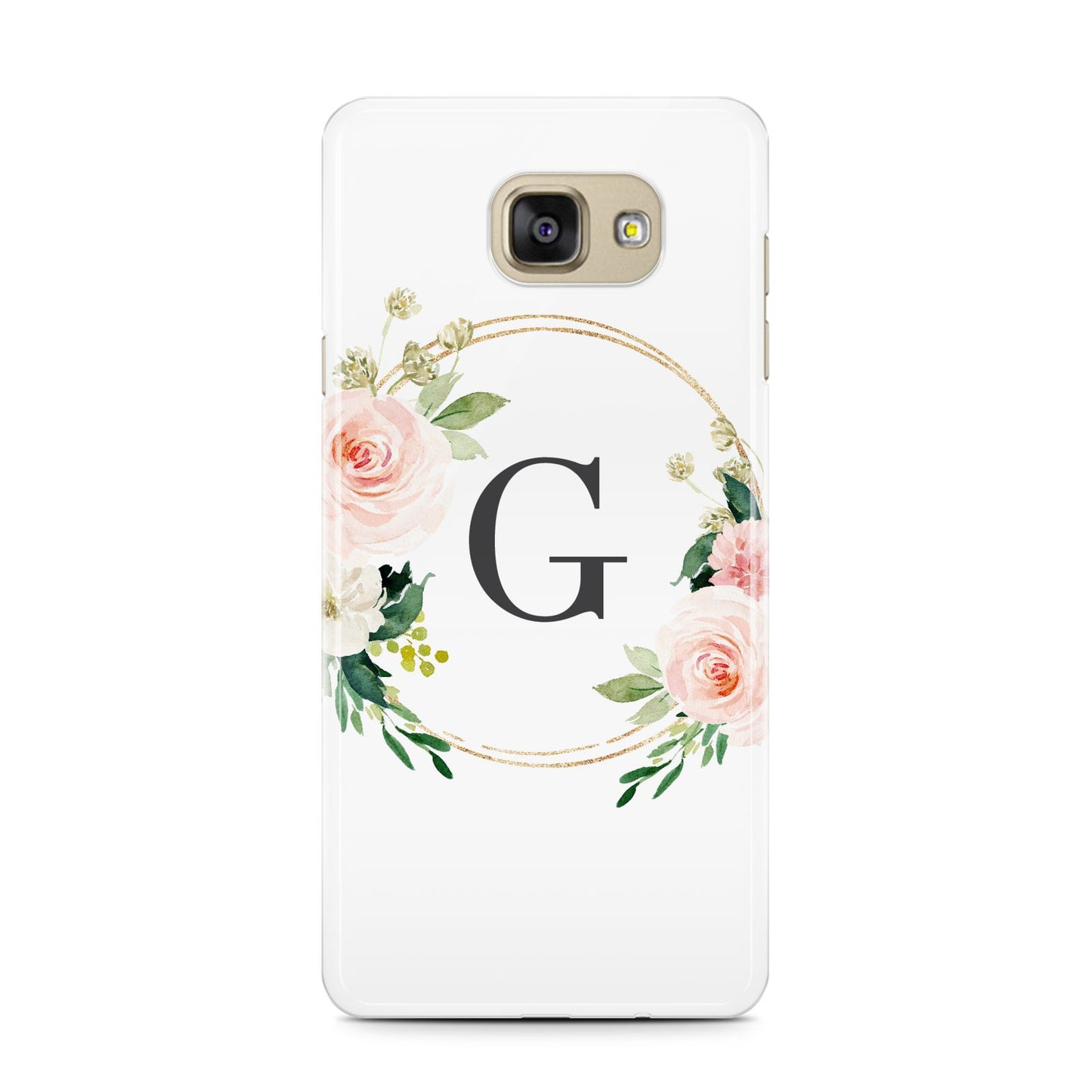 Personalised Blush Floral Wreath Samsung Galaxy A7 2016 Case on gold phone